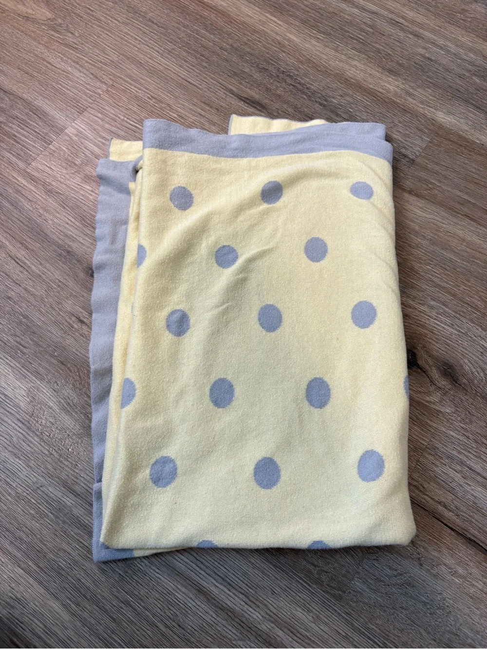 Pottery Barn Kids Knit Polka Dot Stroller Blanket Gray & Yellow EUC